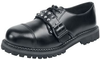 Black Lace-Up Shoes with Studded Buckles