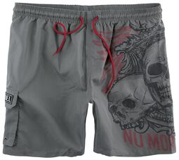 Grey Swimshorts with Skull Print, Rock Rebel by EMP, Zwembroek