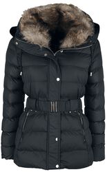 Belted Fur Collar Puffer Coat, QED London, Korte jas