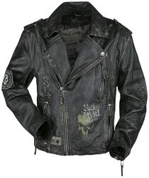 Dark Grey Biker-Style Leather Jacket, Rock Rebel by EMP, Lederen jas