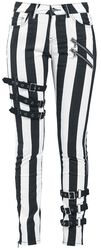 Zwart-witte skinny jeans met ritsen en gespen, Gothicana by EMP, Jeans