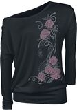 Black Longsleeve with Crew Neckline and Print, Gothicana by EMP, Shirt met lange mouwen