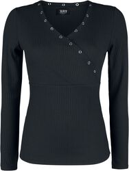 Black Long-Sleeve Shirt with Eyelets and V-Neckline, Black Premium by EMP, Shirt met lange mouwen
